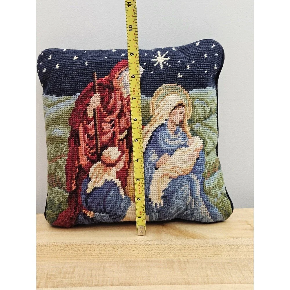 Tapestry Needlepoint Pillow The Virgin Mary Jesus Birth Nativity Christmas 9